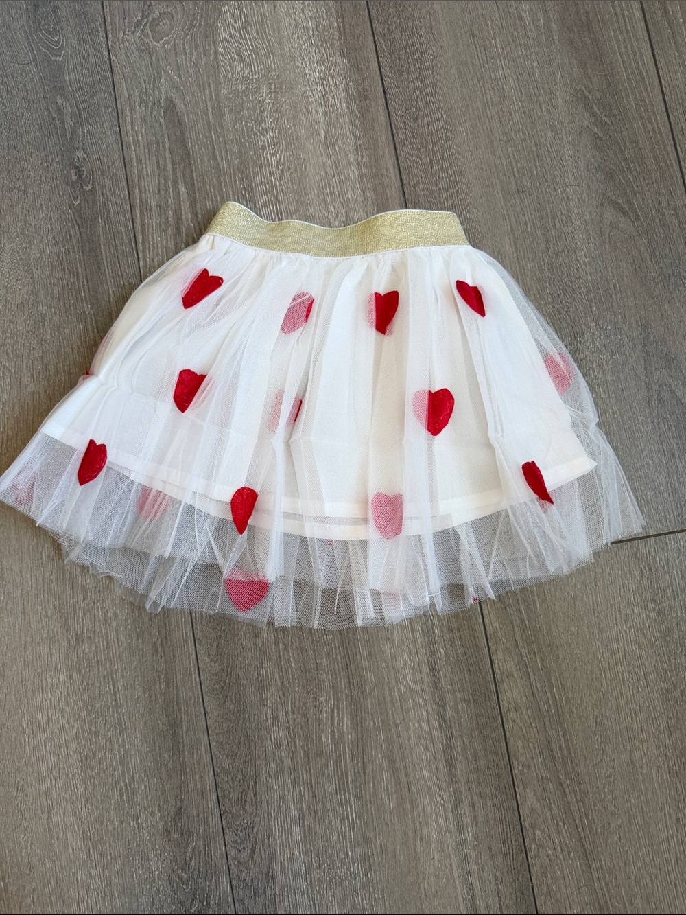 Girls White Tulle Skirt with Red Heart Details